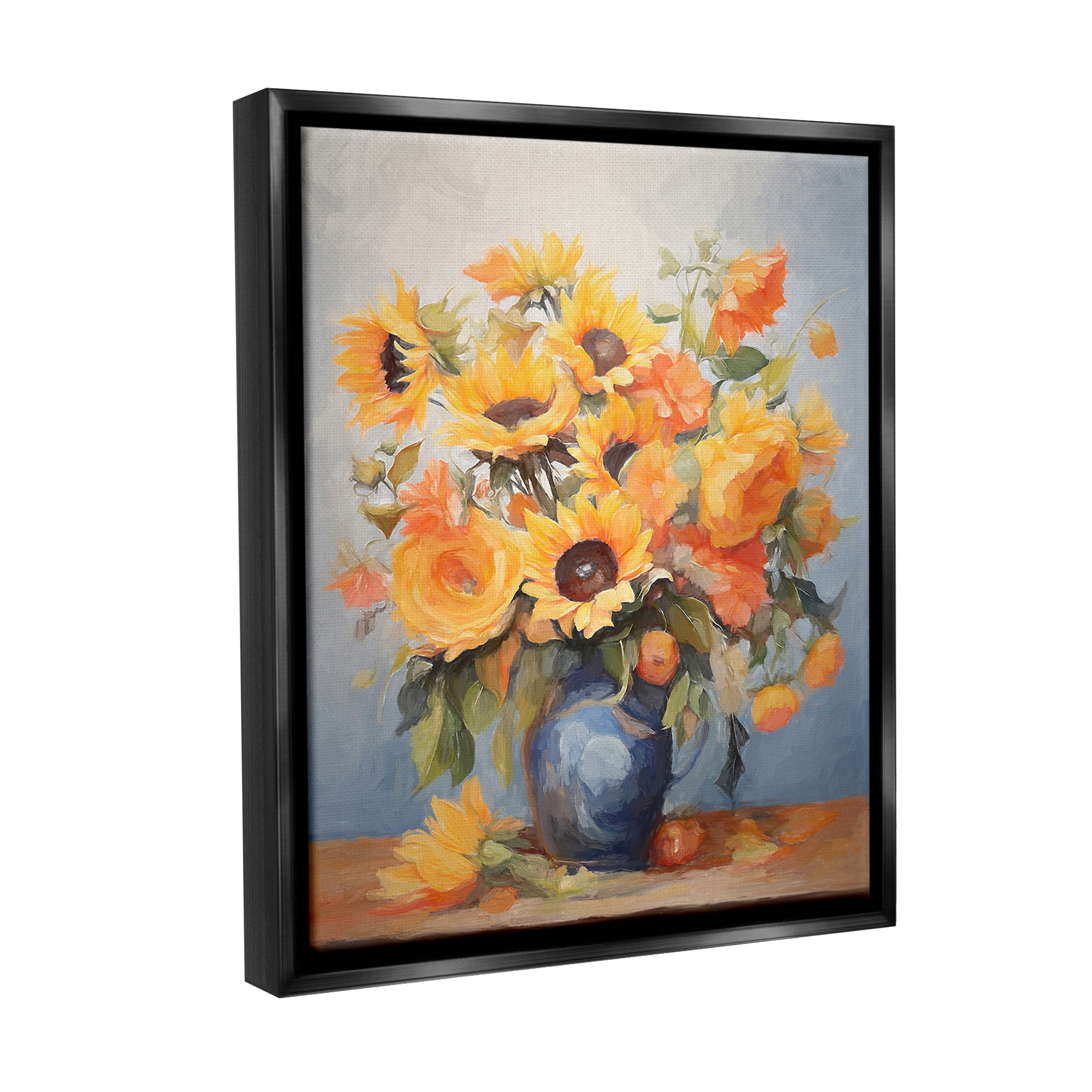 Stupell Industries Classic Bouquet in Vase Botanical & Floral Painting Black Floater Framed Canvas Art Print Wall Art, 17 x 21