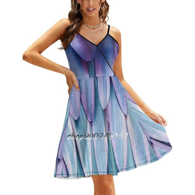 Parrot Feathers Sweetheart Knot Flared Dress Fashion Design Large Size Loose Dress