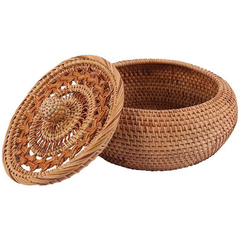 Autumn Rattan Woven Storage Snack Small Round Snack Fruit Plate Pastoral Style 