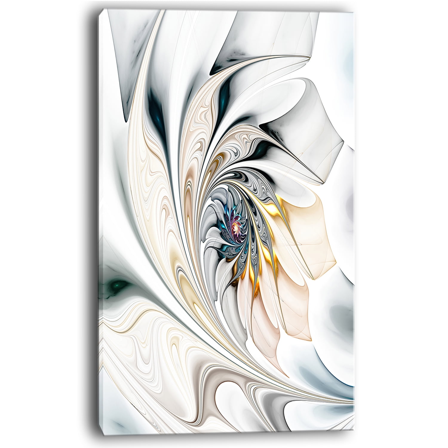 Designart 'White Stained Glass Floral Art ' Large Floral Wall Art Canvas