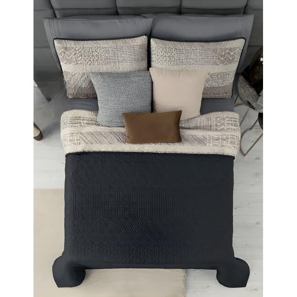 Edredón Ligero Doble Vista Xtellar Real Textil + 2 Fundas de Almohada, Juego de Colcha Matrimonial, Color gris