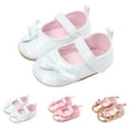 thumbnail image 4 of Infant Baby Girls PU Leather Soft Sole Bowknot Princess Wedding Dress Mary Jane Flats Prewalker Newborn Light Baby Sneaker Shoes (3-6 Months, White), 4 of 9