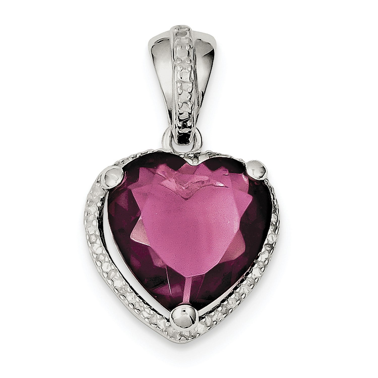 925 Sterling Silver Polished Heart Red CZ Charm Pendant 31mm x 18mm