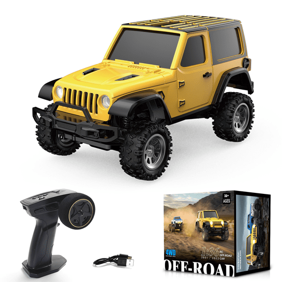 1/36 Scale 4WD RC Climbing Car Mini Off Road Remote Control Truck With LED Front Rear Lights Full Proportional Driving System Electric Rock Crawler Vehicle For Adults Hobbyists