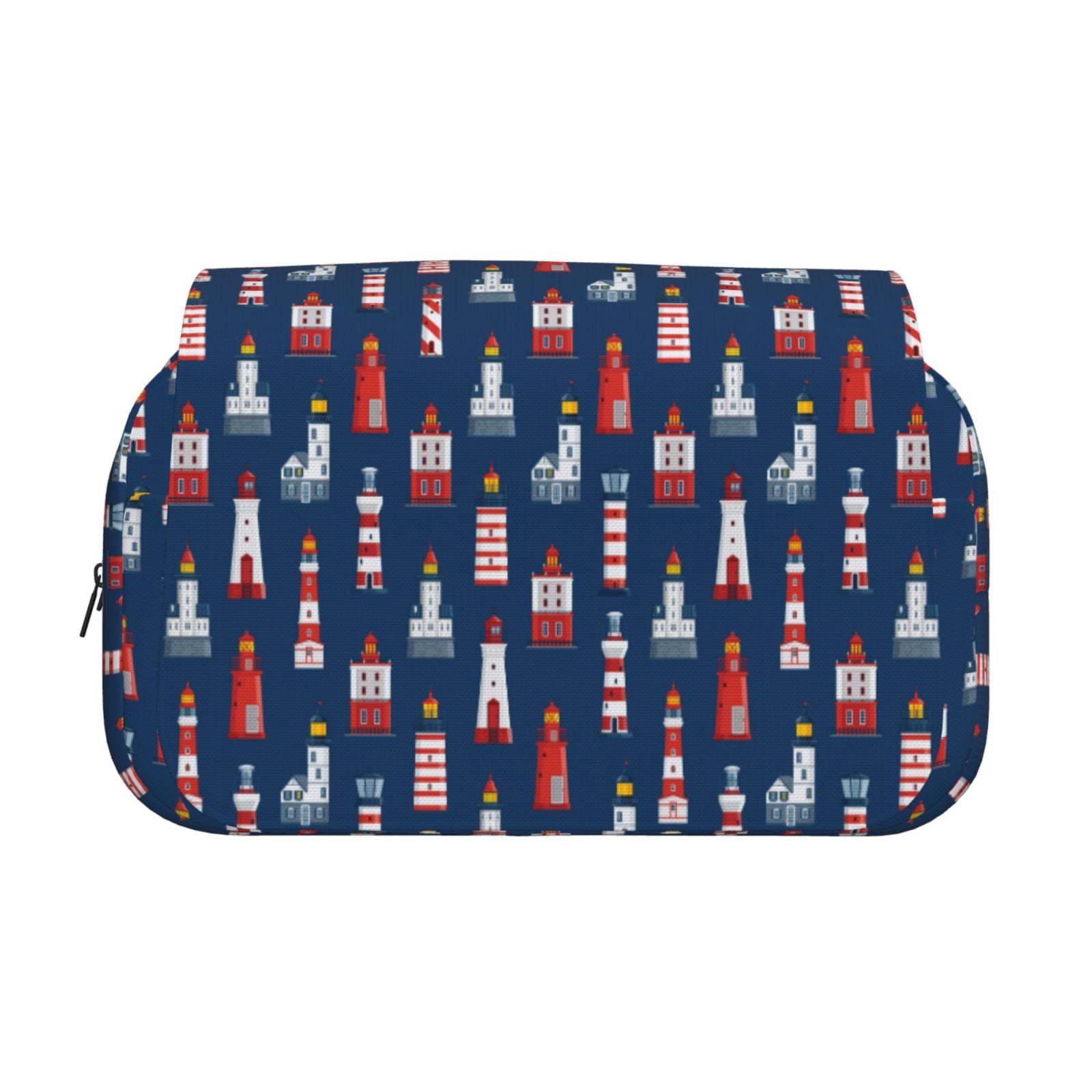 Rateoe Cartoon Lighthouse Pattern Double Clamshell Pen Case, Storage Organizer with Two Zipper Compartments– Holds Up to 50 Pencils & Pens