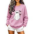 thumbnail image 2 of Alllist Crew Neck Tops for Women Trendy Long Sleeve Pink Halloween Sweatshirt Relaxed Fit Refined Bat Ghost Tops Pink,S, 2 of 4
