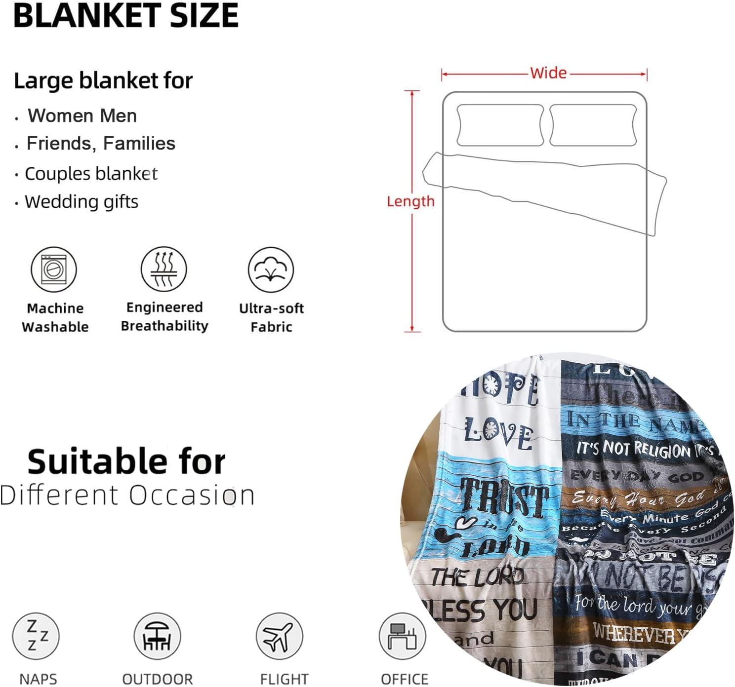 Christian Blanket Birthday Gifts for Women Men, Inspirational Scripture Throw Blanket with Bible Verse Religious Gifts (Navy, 60x80 inch, Navy Letter)