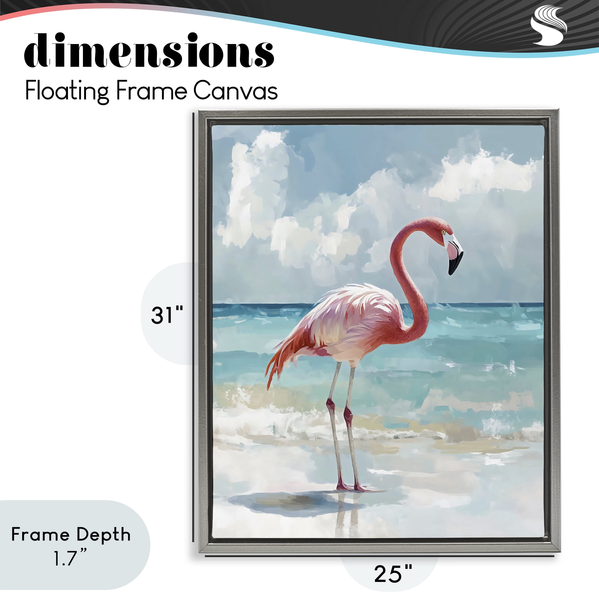 Stupell Industries Flamingo At Shore Gray Framed Floater Canvas Wall Art, design by The Prints Vibe