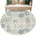 thumbnail image 2 of 5ft Round Rug, Aqua Teal Coastal Non-Skid Rubber Backing Large Area Rugs - Living Room Bedroom Home Office, Summer Beach Starfish Coral Nautical Rustic Indoor Floor Mat Carpets Washable Rug, 2 of 9