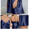 thumbnail image 5 of Feancey Womens Satin Lingerie Nightgown Silky Sleeveless Spaghetti Strap V Neck Sleepshirts Soft Cozy Camisole Mini Dresses Lounge Nightwear Navy S, 5 of 10