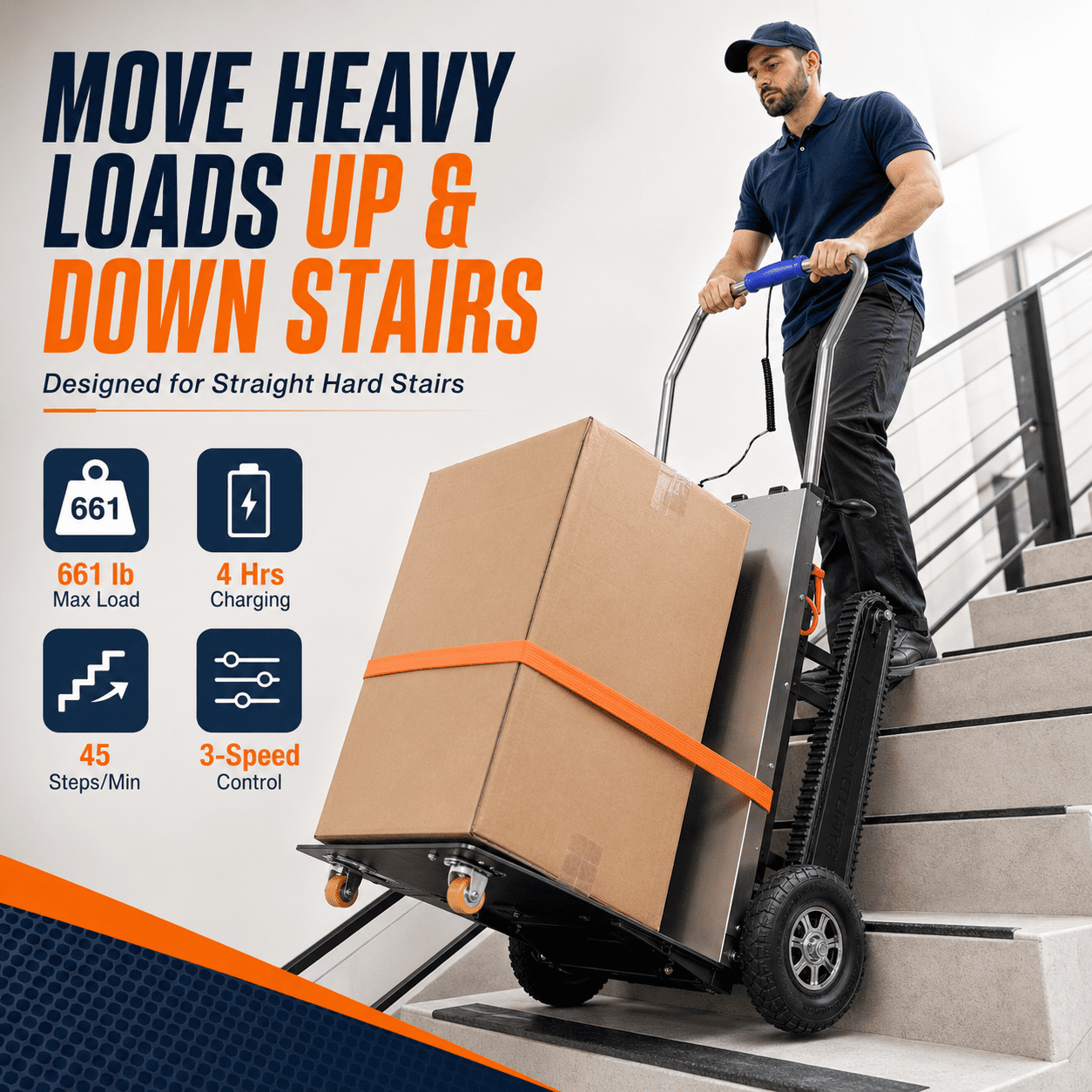 RXFSP 661 lb Capacity Electric Stair Climbing Hand Truck, Black