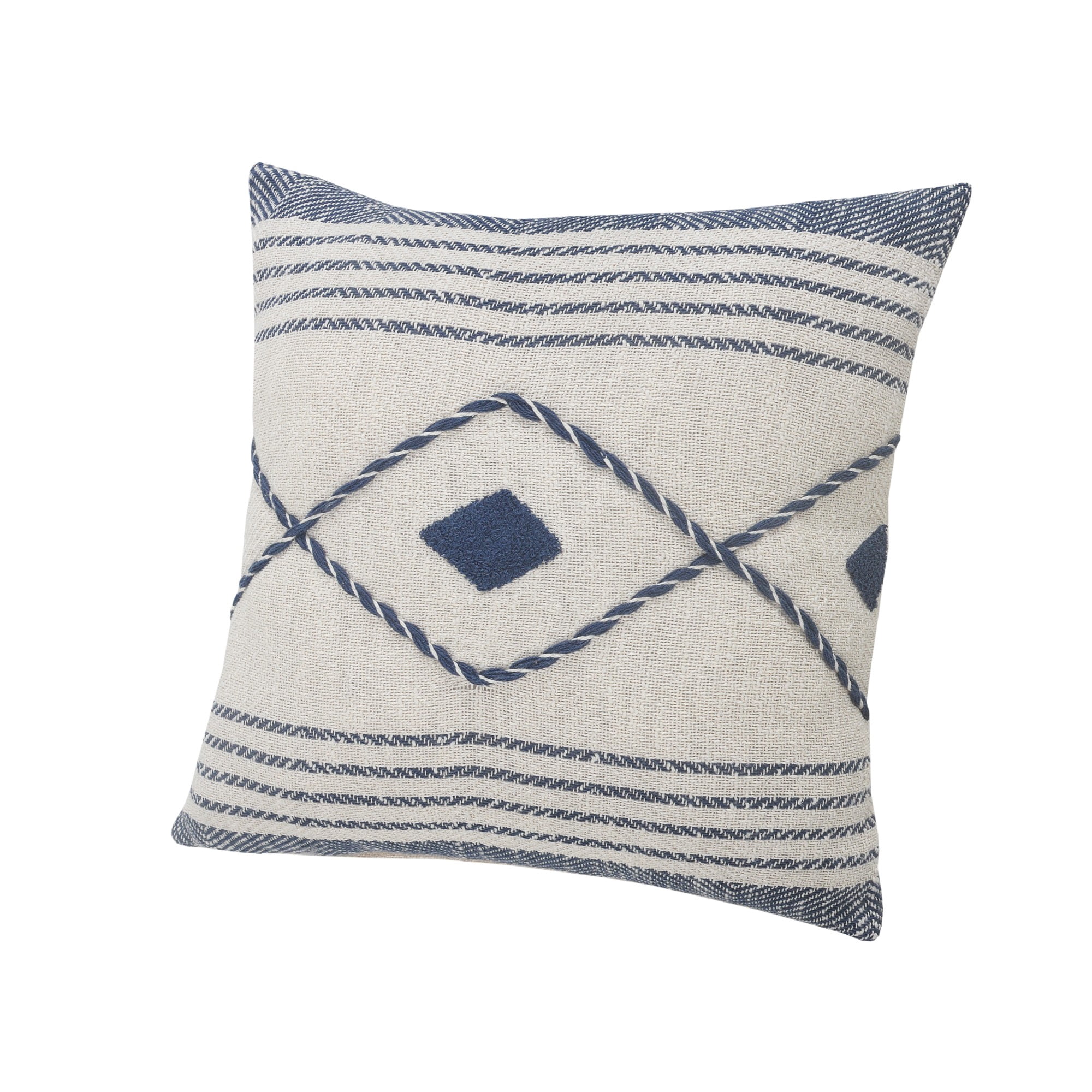 Laddha Home Designs Handwoven Diamond Cotton Throw Pillow Cover - 20" - White and Blue
