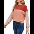 thumbnail image 3 of Moda para Mujer 2025, Camisetas Holgadas Informales de Punto con Cuello Redondo y Larga con Bloques de Color Rojo L, 3 of 10