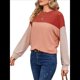thumbnail image 3 of Moda para Mujer 2025, Camisetas Holgadas Informales de Punto con Cuello Redondo y Larga con Bloques de Color Rojo L, 3 of 10