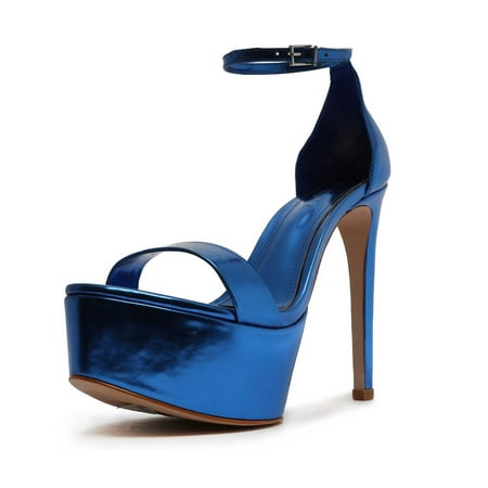 

Schutz Cadey-Lee Blue Snake Sleek Buckle Ankle Strap High Heel Platforms Sandals (Blue Snake 8.5)
