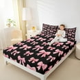 thumbnail image 4 of Feelyou Black Pink Bow Queen Sheet Sets, Dreamy Princess Butterfly Knot Flat Sheet, Teens Kids Girls Women Queen Fitted Sheet, Super Cozy Room Decor, 4-Piece, 4 of 7