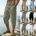 thumbnail image 4 of Chiccall Mens Cargo Shorts Cotton Linen Beach Capri Pants Casual Lightweight Elastic Waist Drawstring Below Knee Work Shorts with Pockets Green M, 4 of 4