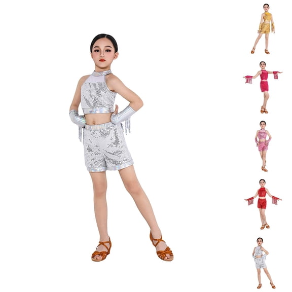 Little Girls Outfits Girl Set Girls Dance Outfits Performance Sleeveless Top Shorts Fringe Set For Kids Toddler Age 3 12 Summer Elastic Playwear