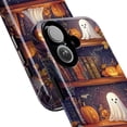 thumbnail image 2 of Halloween Ghost Bookshelf Phone Case for iPhone 16 15 14 13 12 11 Pro Max Mini Plus – Cute Spooky Pumpkin, Cobweb & Autumn Decor Phone Cover, 2 of 6