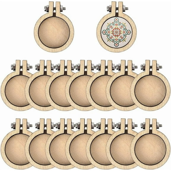 20Pcs Mini Embroidery Hoops Round Wooden Small Tiny Stitch Hoops Adjustable Frame Circle Wood Ring Bulk