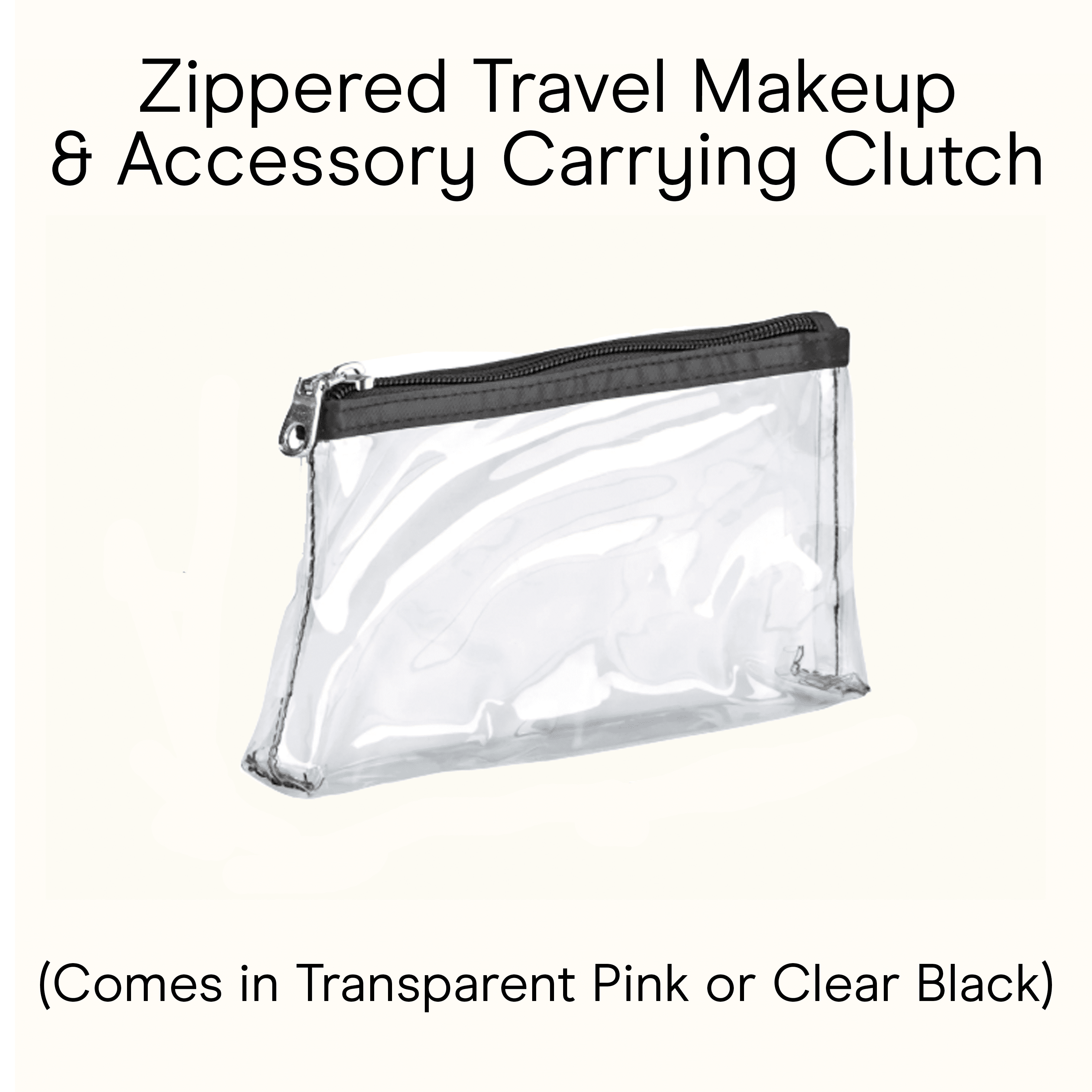 Conair Clear Travel Makeup Clutch, Transparent Pink or Black PVC Zippered Organizer