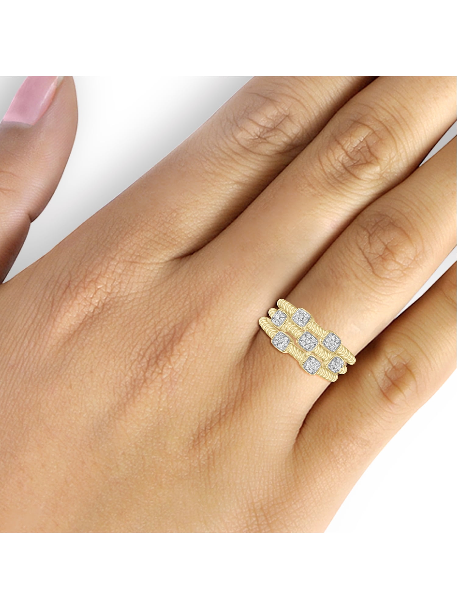 JewelersClub Stackable Diamond Rings for Women – 1/5 Carat White Diamond Ring Jewelry– 14K Gold Plated Silver Stackable Bands for Women –– Stackable Ring Set by JewelersClub