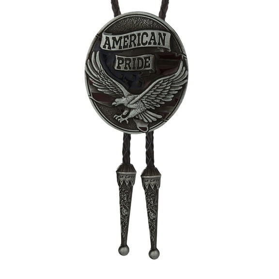 SIEYIO Faux Rope Bolo Tie with Metal US Eagle Shield Pendant for Men Women Western Cowboy Adjustable Necktie Necklace