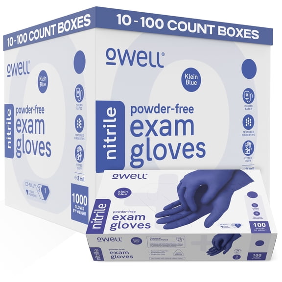 OWELL® Blue Medical Exam Nitrile Gloves – 4 Mil, Powder-Free, Latex-Free, Chemo Rated, Drug Resistant Disposable Gloves (X-Small)