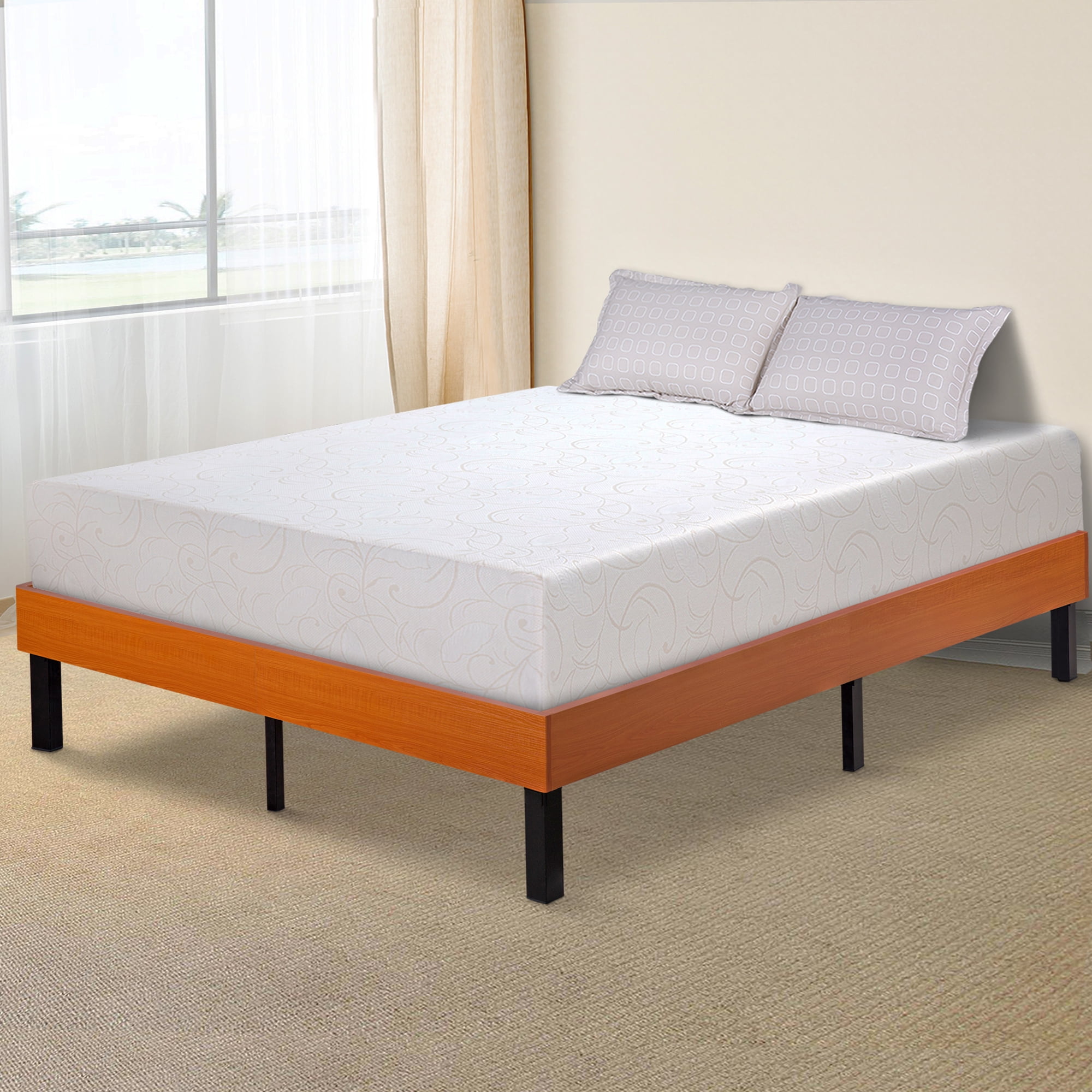 Granrest 14 Inch Non Slip Wood Platform Bed Vintage Cherry King Walmart Com Walmart Com