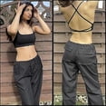 thumbnail image 2 of Backless Sports Bra, Sexy Push Up Sports Bra, Crossback Bustier, Women's Padded, Gym Top Without Underwire, 2 of 5