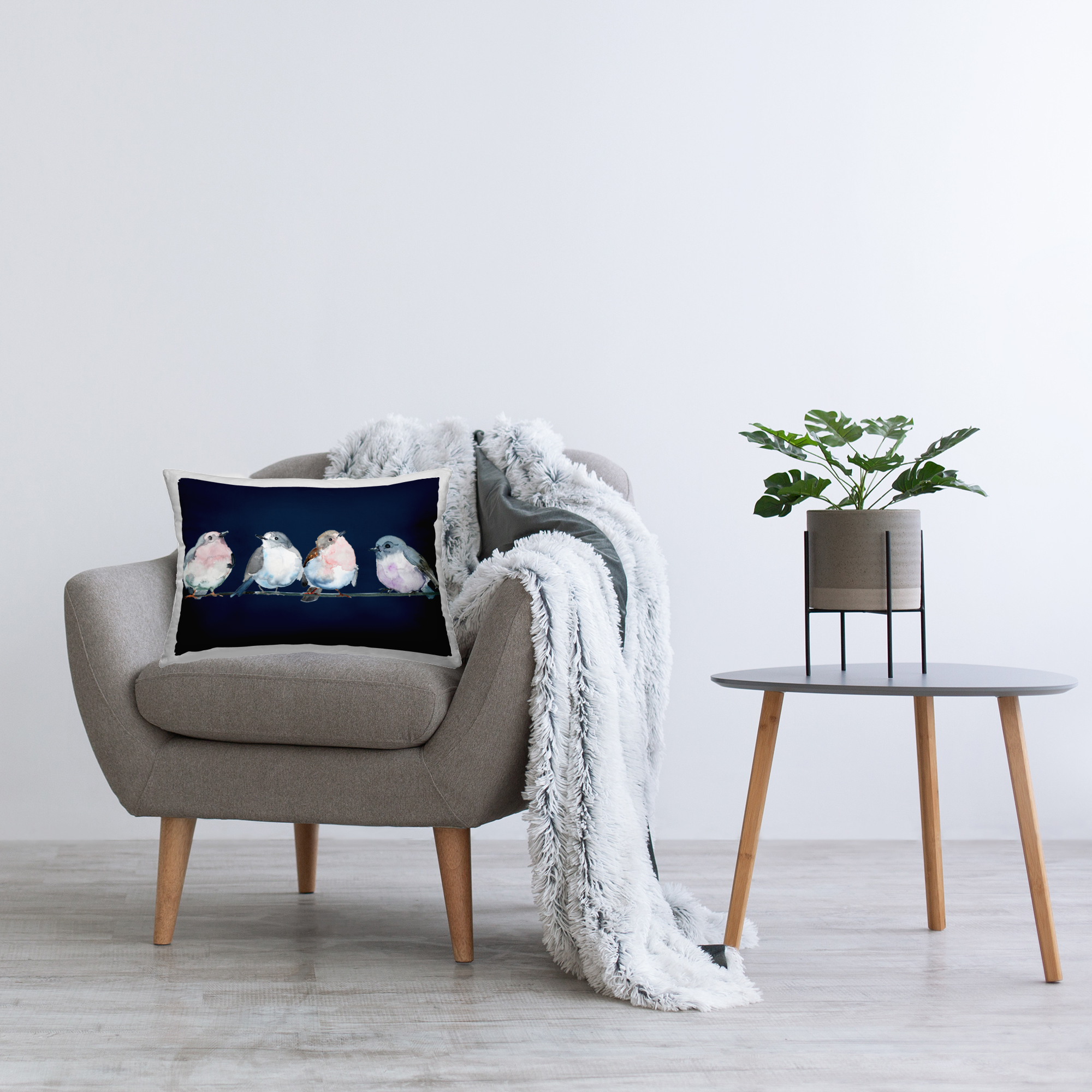 Stupell Industries Perched Foursome on Blue Decorative Printed Throw Pillow, design by Lorenzo Collective