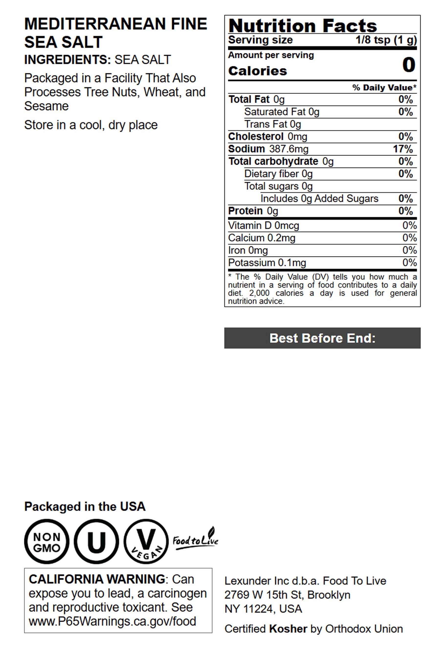 Mediterranean Fine Sea Salt, 4 Pounds – Non-GMO, Vegan, Kosher, Bulk – by Food to Live