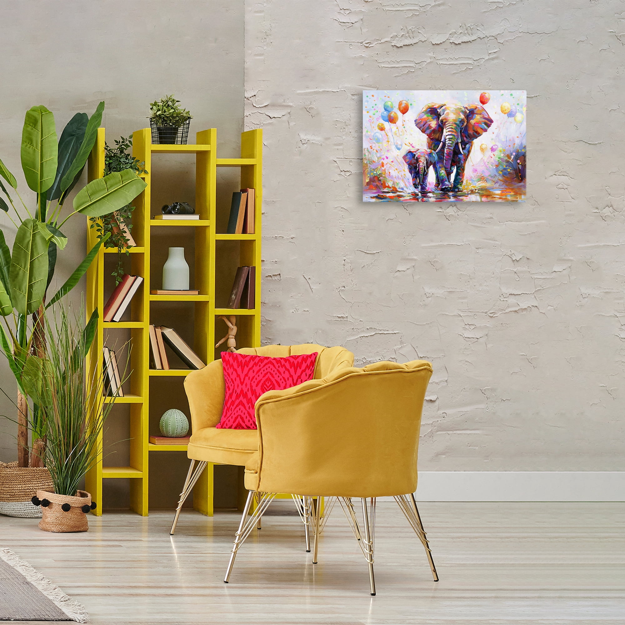 Stupell Industries Elephants & Balloons Animals & Insects Painting Gallery Wrapped Canvas Art Print Wall Art, 24 x 16