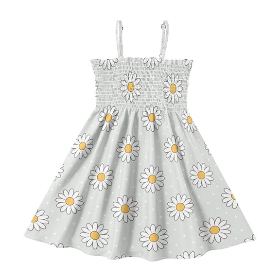 Summer Spaghetti Strap Daisy Polka Dots A Line Dress Casual Sleeveless Cami Sundress for Size 2-8 Years