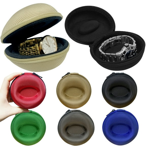 1 Pack EVA Round Travel Watch Case, Single Watch Box w/Zipper for Storage, Cushioned Portable Watch Case for Travel, Fits all Wristwatches and Smart Watches up to 50mm