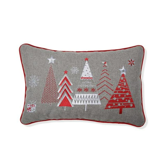 Pillow Perfect 629841 Christmas Star Topped Trees Lumbar Pillow - Gray