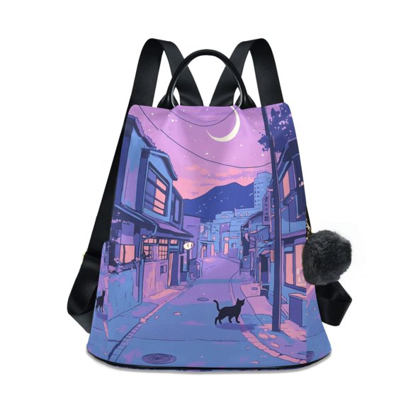 FORMRS Women's Travel Backpack Purse Anti-Theft Hidden Pockets Casual Shoulder Bag, Cat Walking in Street