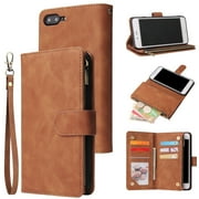 iPhone 8 Plus Wallet Case, iPhone 7 Plus Case, Dteck Soft Leather Zipper Wallet Case Magnetic Buckle Horizontal Flip Cover with 5 Card Slots/Photo Pocks For Apple iPhone 8 Plus/7 Plus 5.5 inch, Brown