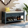 thumbnail image 2 of Banc de Rangement d'Entrée avec Siège Coussiné, Étagère à Chaussures avec 2 Tiroirs et Tablette de Rangement, Bleu Marine Antique, 2 of 9