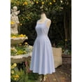 thumbnail image 4 of Blue And White Striped Square Neck Midi Dress With Button Detail And Exterior Pockets, Casual Elegant Summer Dress For Women, 4 of 7