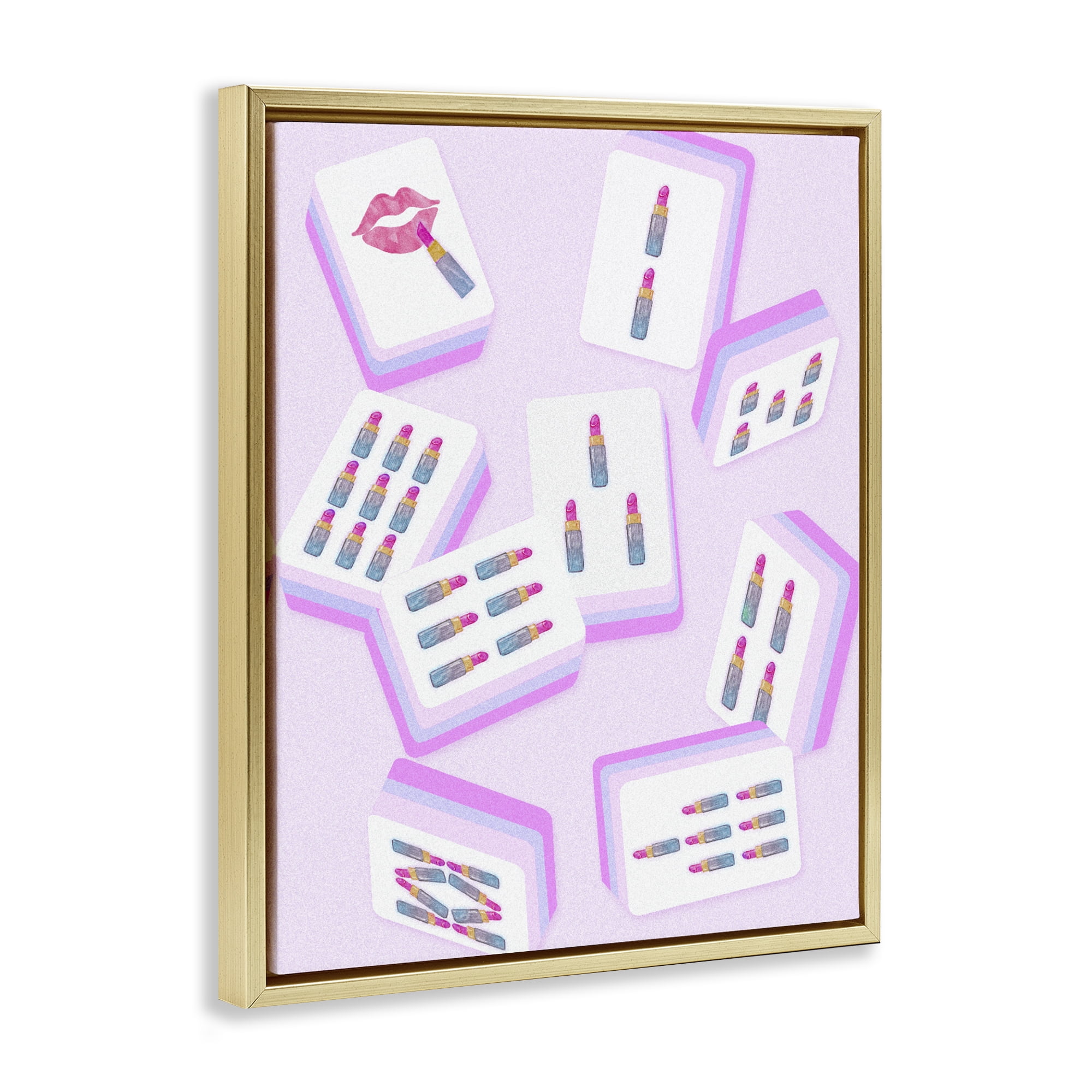 Stupell Industries Glam Lipstick Mahjong Tiles Gold Framed Floater Canvas Wall Art, design by Ziwei Li