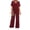 Wine Red, variant on BTFBM 2 Piece Sets for Women Summer V Neck Short Sleeve Lounge Set Wide Leg Pants Matching Set Airport Travel Outfits