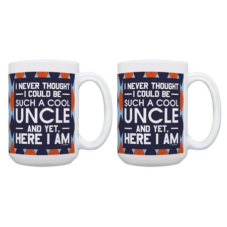 

ThisWear Cool Uncle Gifts I Never Thought I Could Be Such a Cool Uncle and Yet Here I Am Best Uncle Mug Set 2 Pack 15oz Coffee Mugs Argyle