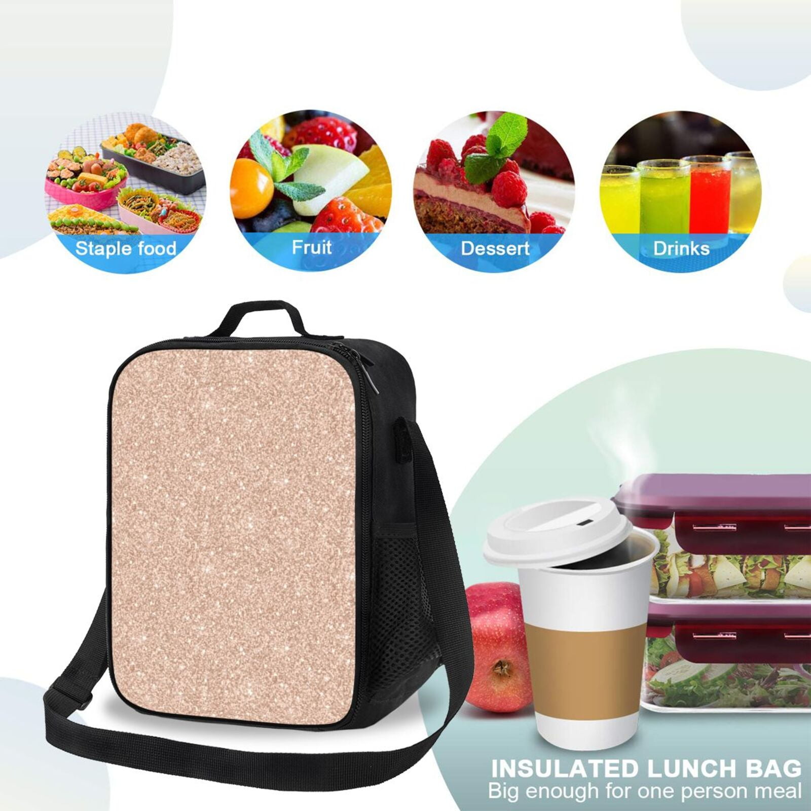 Defioc Beige Sparkling Glitter Print Lunch Box for Men & Women