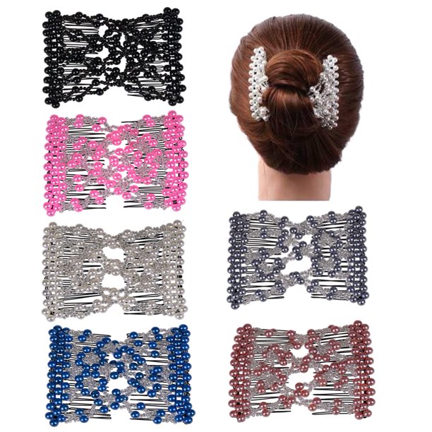 Ruihfas 6 uds multifunción peine fácil peine mágico peine elástico con cuentas peines dobles elásticos en colores mezclados soporte para el cabello