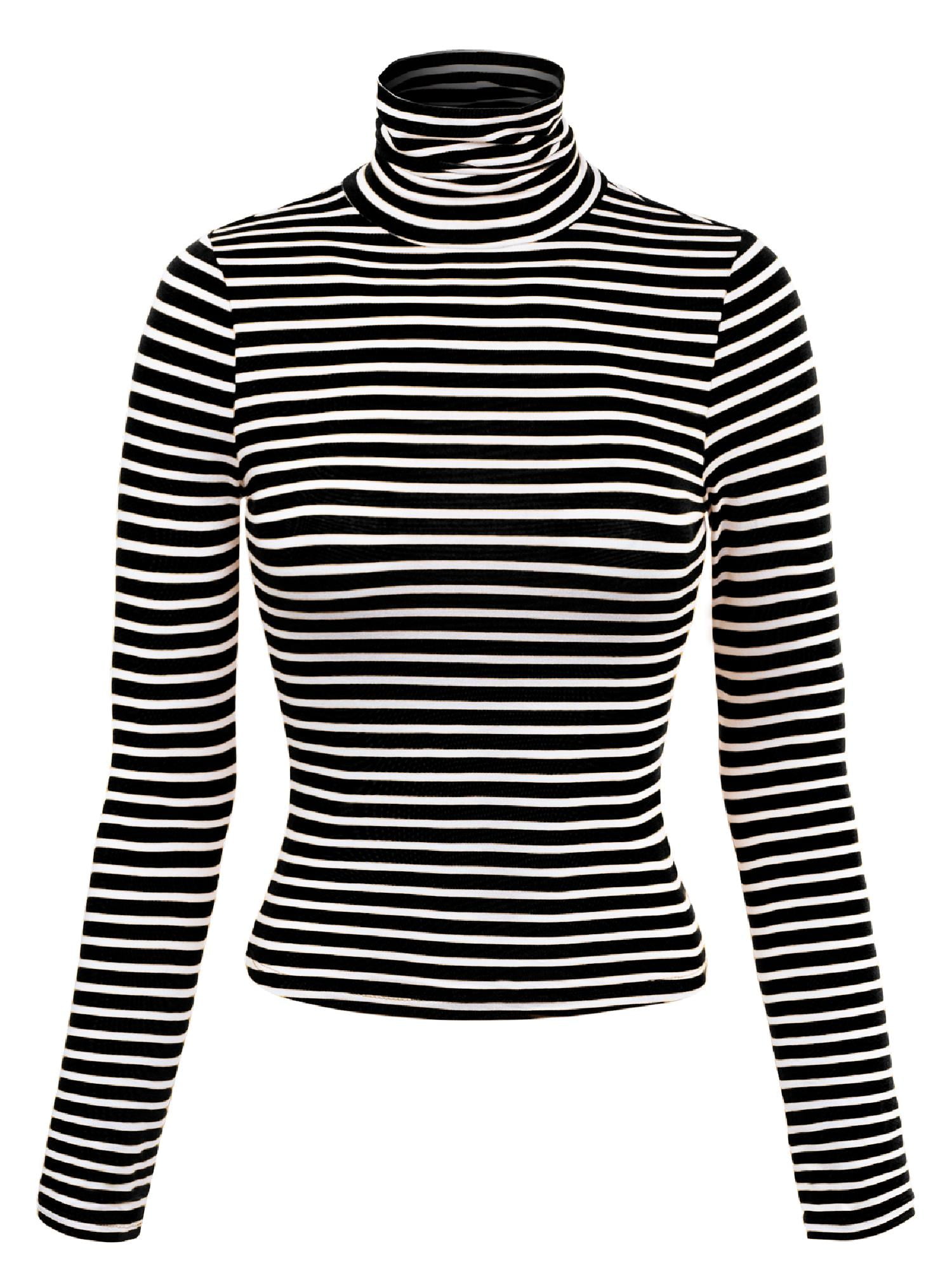 MixMatchy Women's Tight Fit Lightweight Solid/Stripe Long Sleeves Turtle Neck Top 