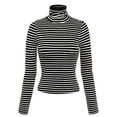 thumbnail image 1 of Made by Olivia Women's Tight Fit Lightweight Solid/Stripe Long Sleeves Turtle Neck Crop Top, 1 of 5