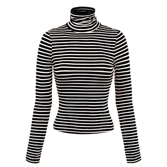 MixMatchy Women's Tight Fit Lightweight Solid/Stripe Long Sleeves Turtle Neck Top