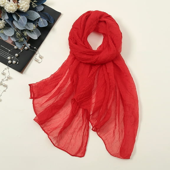nochalofo Scarf For Women Winter, Women Summer Casual Colorful Multicolor Solid Color Chiffon Thin Regular Silk Scarf Sunscreen, Red