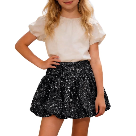 Girls Skirt Sequin Mini with Elastic Waistband for Fall Season Style for Kids Black 3 Years-4 Years